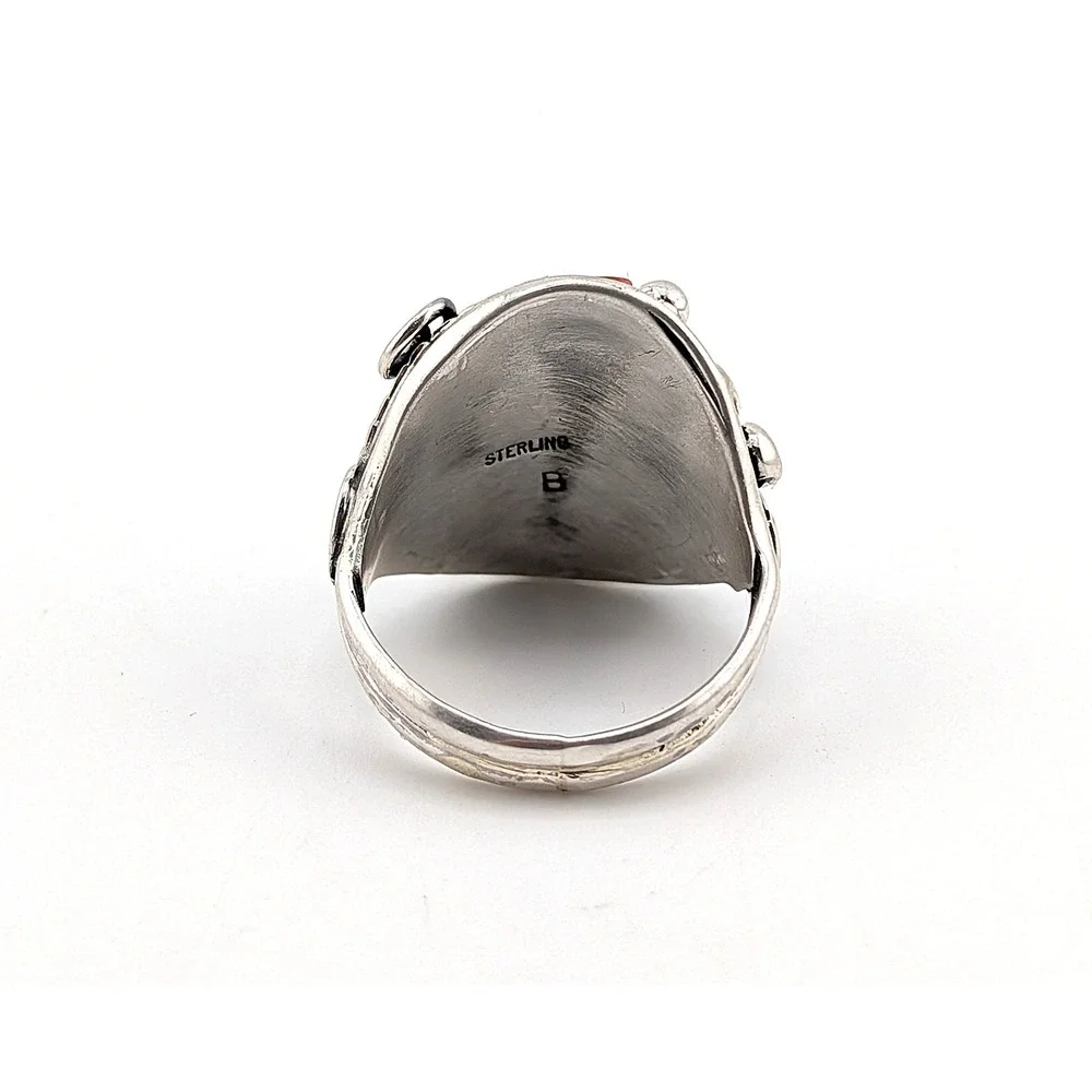 Navajo Men's Ring Sterling Turquoise Coral by Lorena Brown‎ 10.5 Southwest **